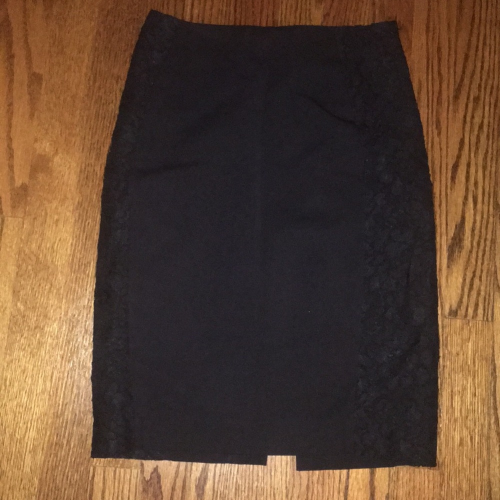 Black Pencil Skirt with Lace Panel Sides and Slit